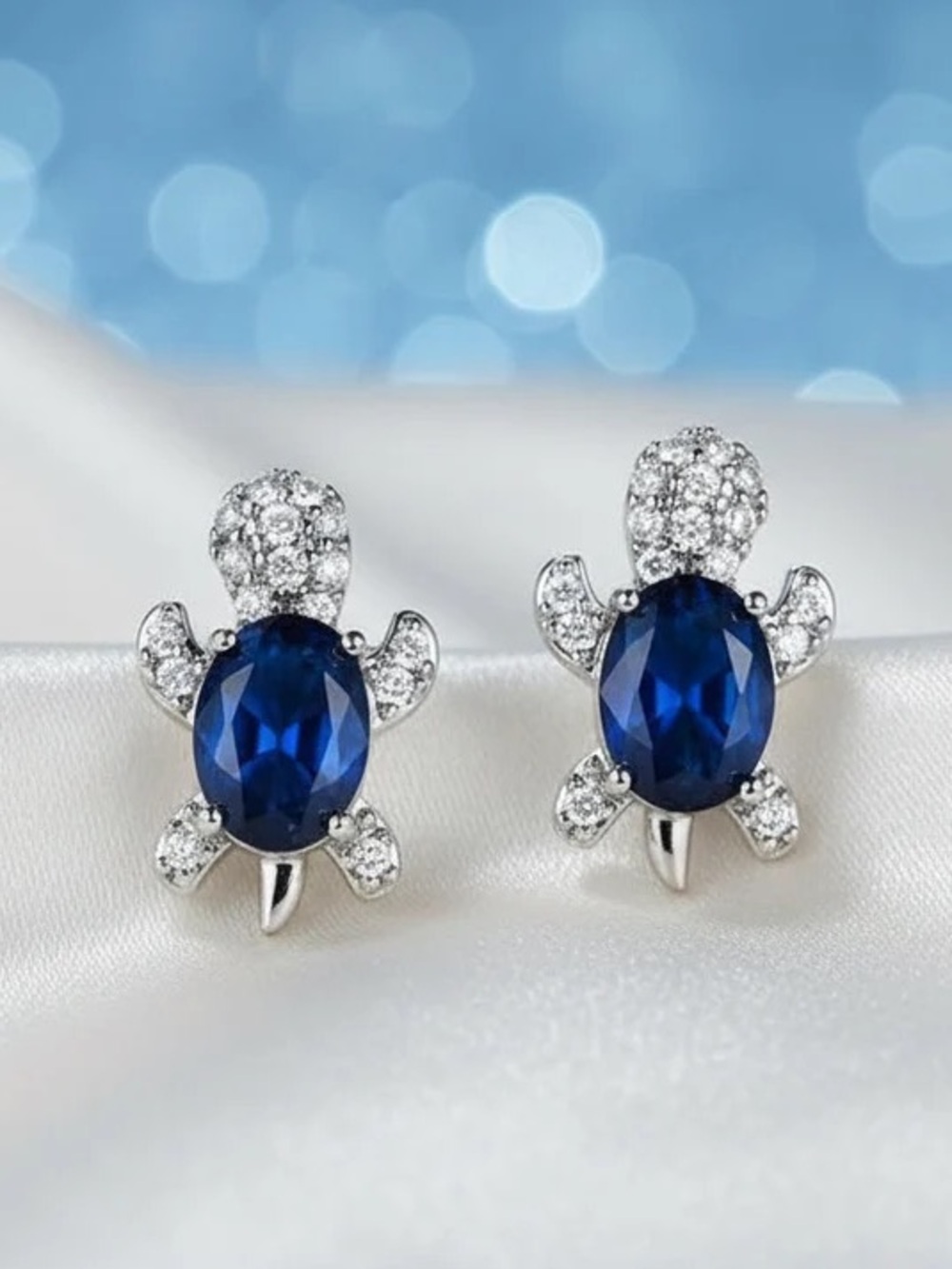 Blue Turtle Crystal Stud Earrings